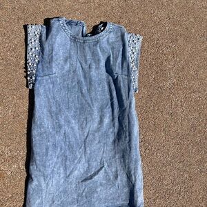 Denim Dress With Pearl Sleeves